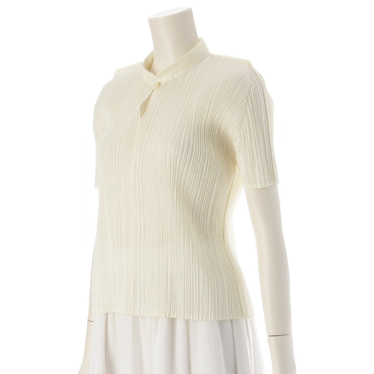 PLEATS PLEASE ISSEY  Collared Short Sleeve Cut tops PP51-JK005 Ivory 3