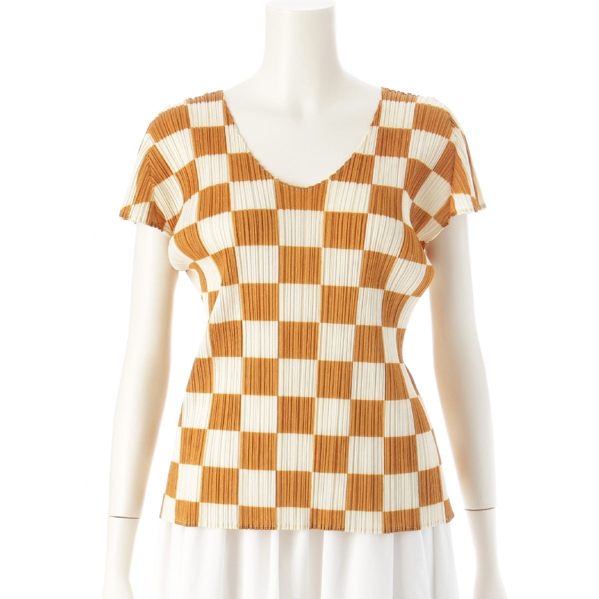 PLEATS PLEASE ISSEY  Checkered Checkered Short Sleeve tops Cut Brown white 3
