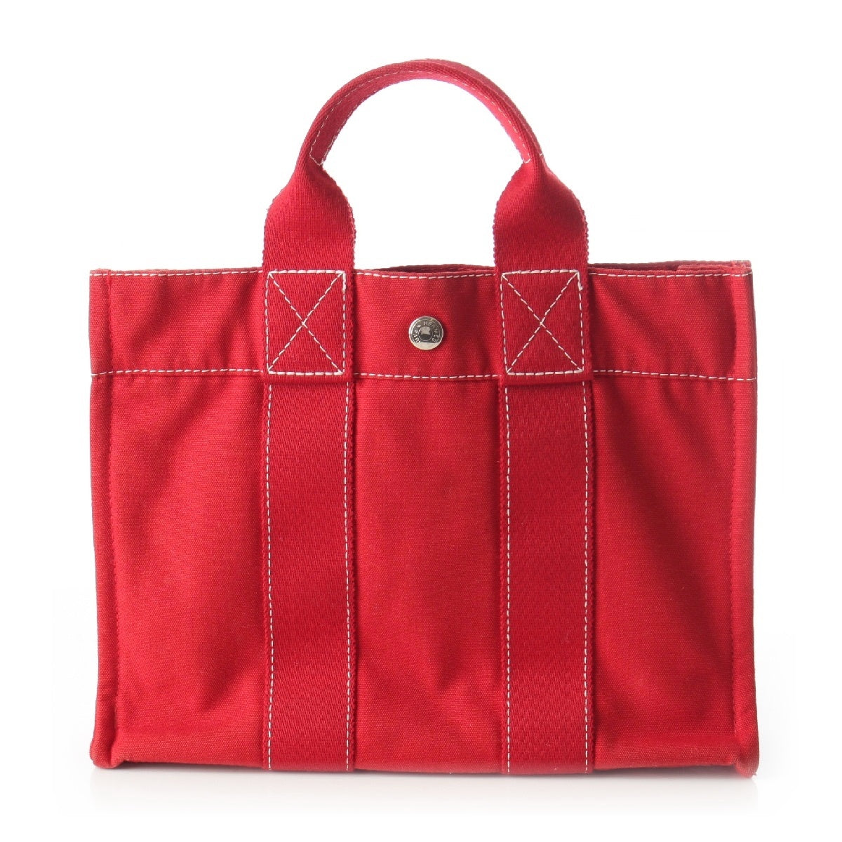HERMES Deauville PM Cotton canvas Handbag Red