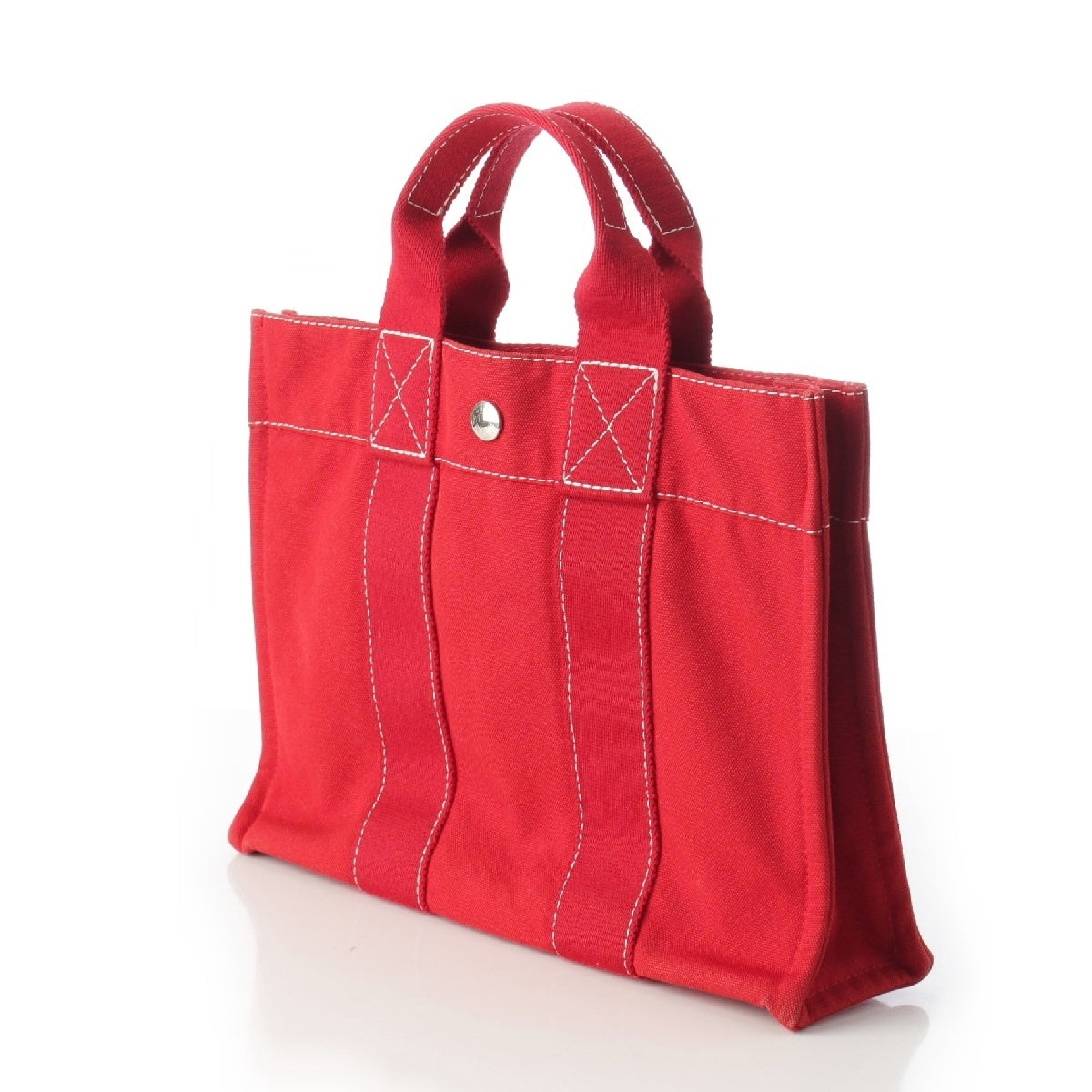 HERMES Deauville PM Cotton canvas Handbag Red