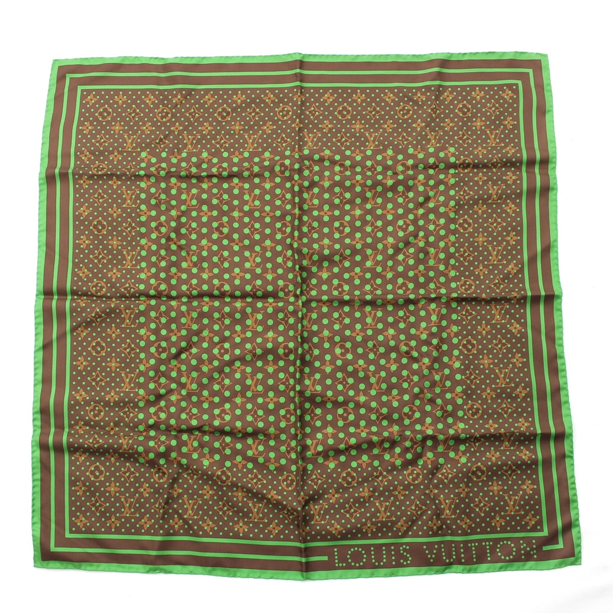 LOUIS VUITTON Monogram Perfo Silk LV logo dot pattern scarf Brown green