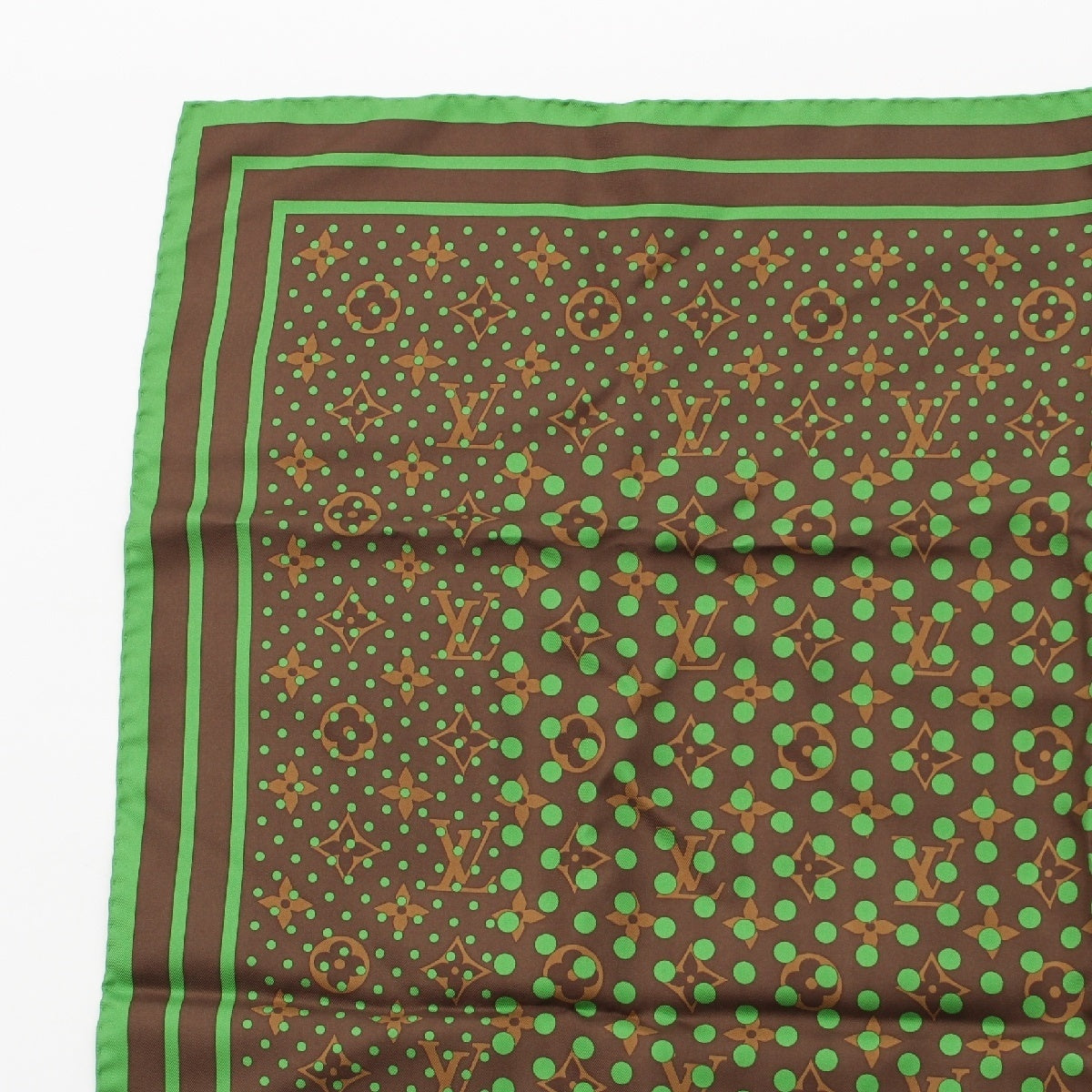 LOUIS VUITTON Monogram Perfo Silk LV logo dot pattern scarf Brown green