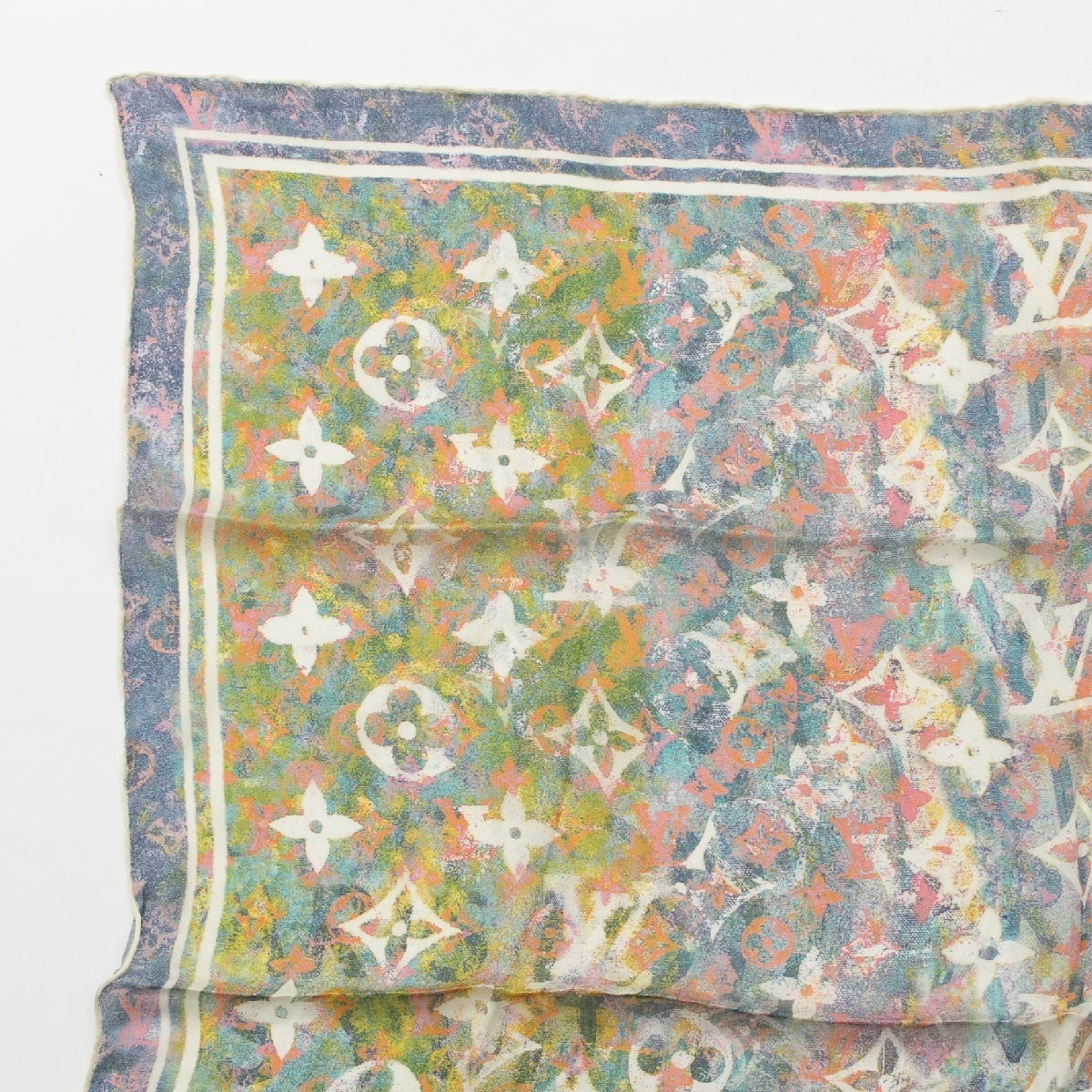 LOUIS VUITTON Monogram silk Chiffon LV logo scarf Green blue pink