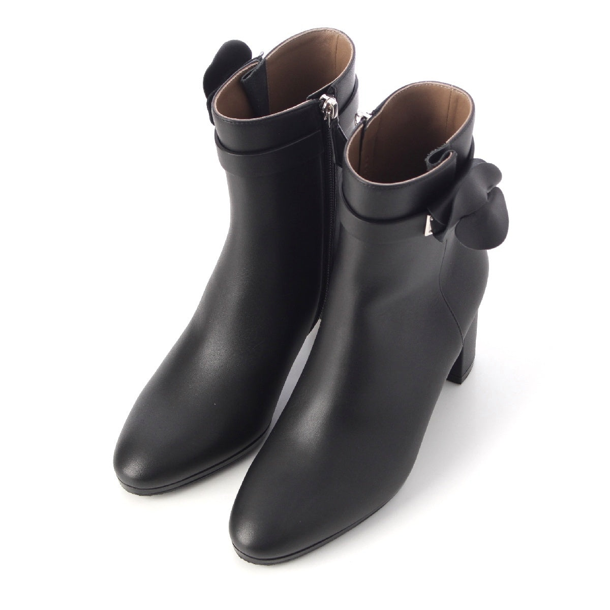 HERMES leather Saint Germain Kelly Metal Short boots shoes black 36