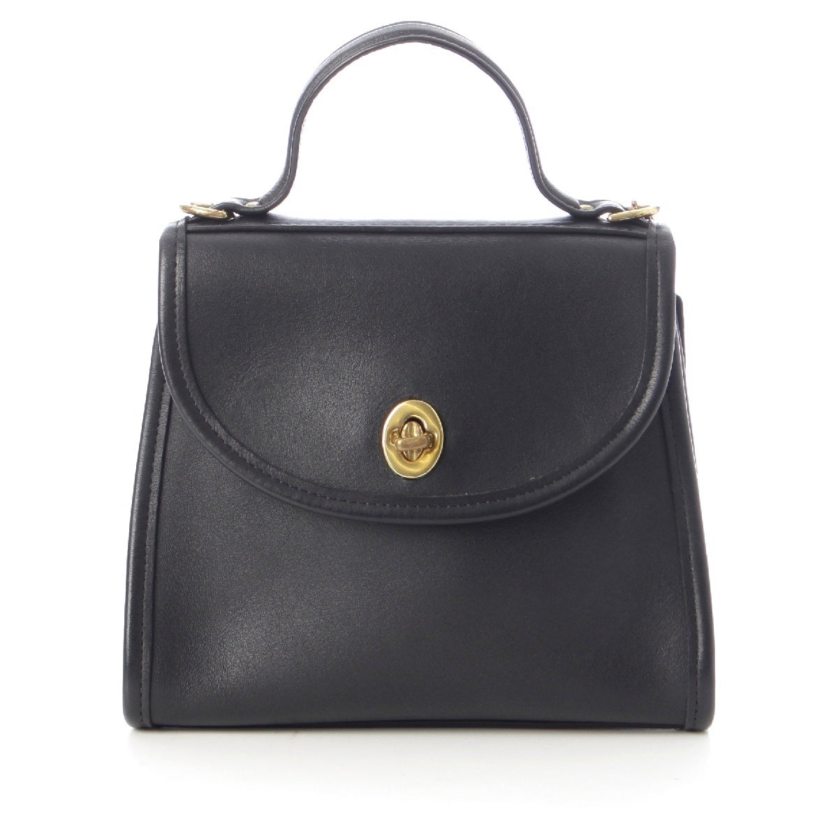 COACH vintage OLD leather Handbag Logo embossed charm 9985 Black Gold Metal