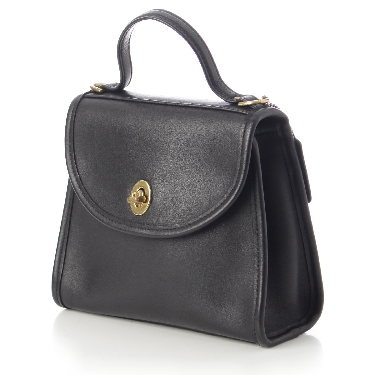 COACH vintage OLD leather Handbag Logo embossed charm 9985 Black Gold Metal