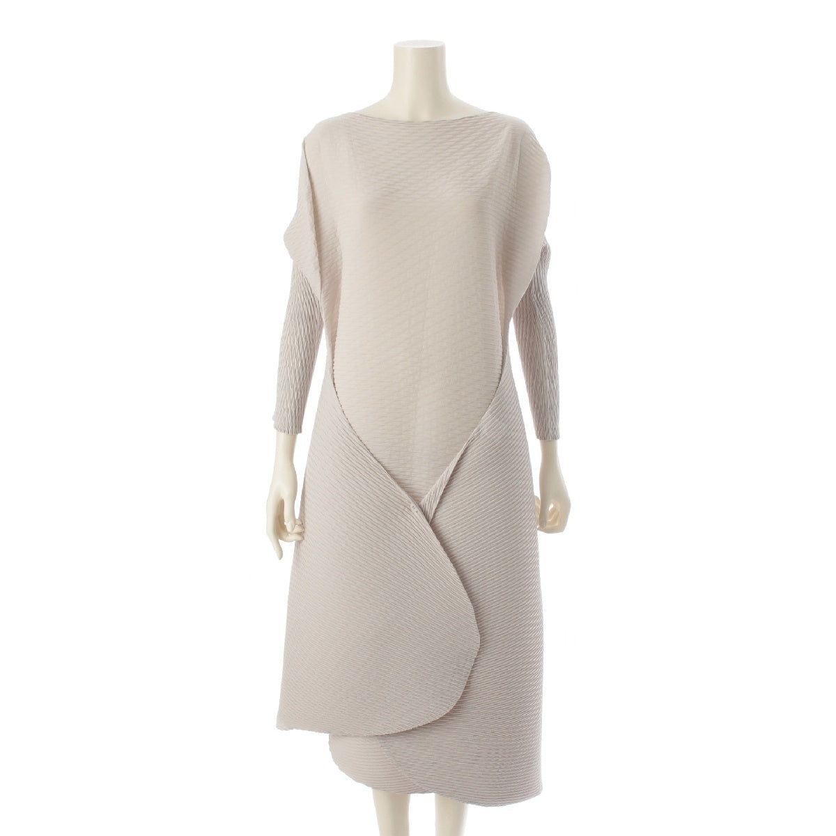 ISSEY MIYAKE 22Stainless Steel Deformed Pleated Long Cardigan one piece dress IM21FH688 Light gray 2
