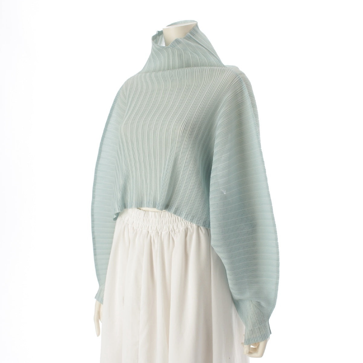 PLEATS PLEASE ISSEY  Bottleneck Long Sleeve Cropped tops Cut PP33FK343 Light blue