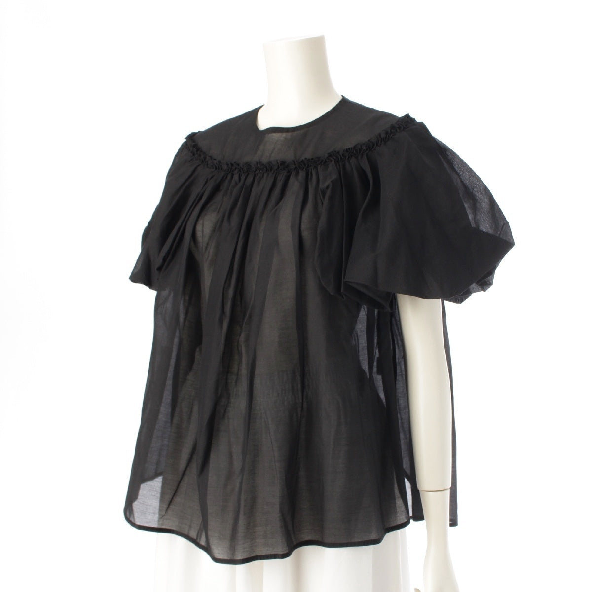 Drawer Cotton silk Organ Gathered blouse shirt 6521-299-1091 black 36