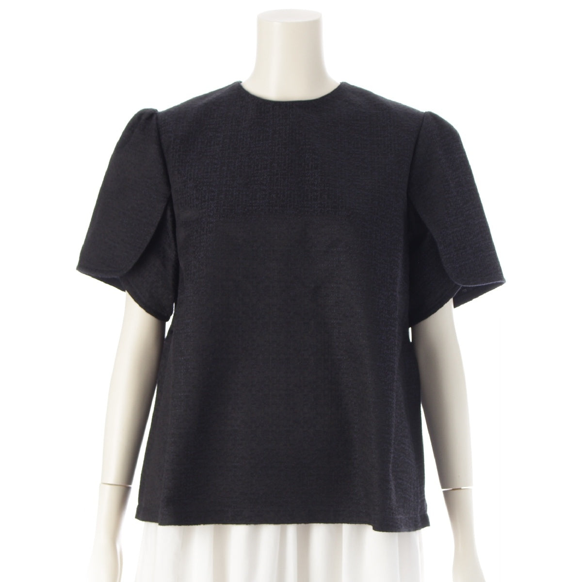 Drawer Cotton silk Kasuri Jacquard blouse shirt 6521-299-1116 Black navy 36