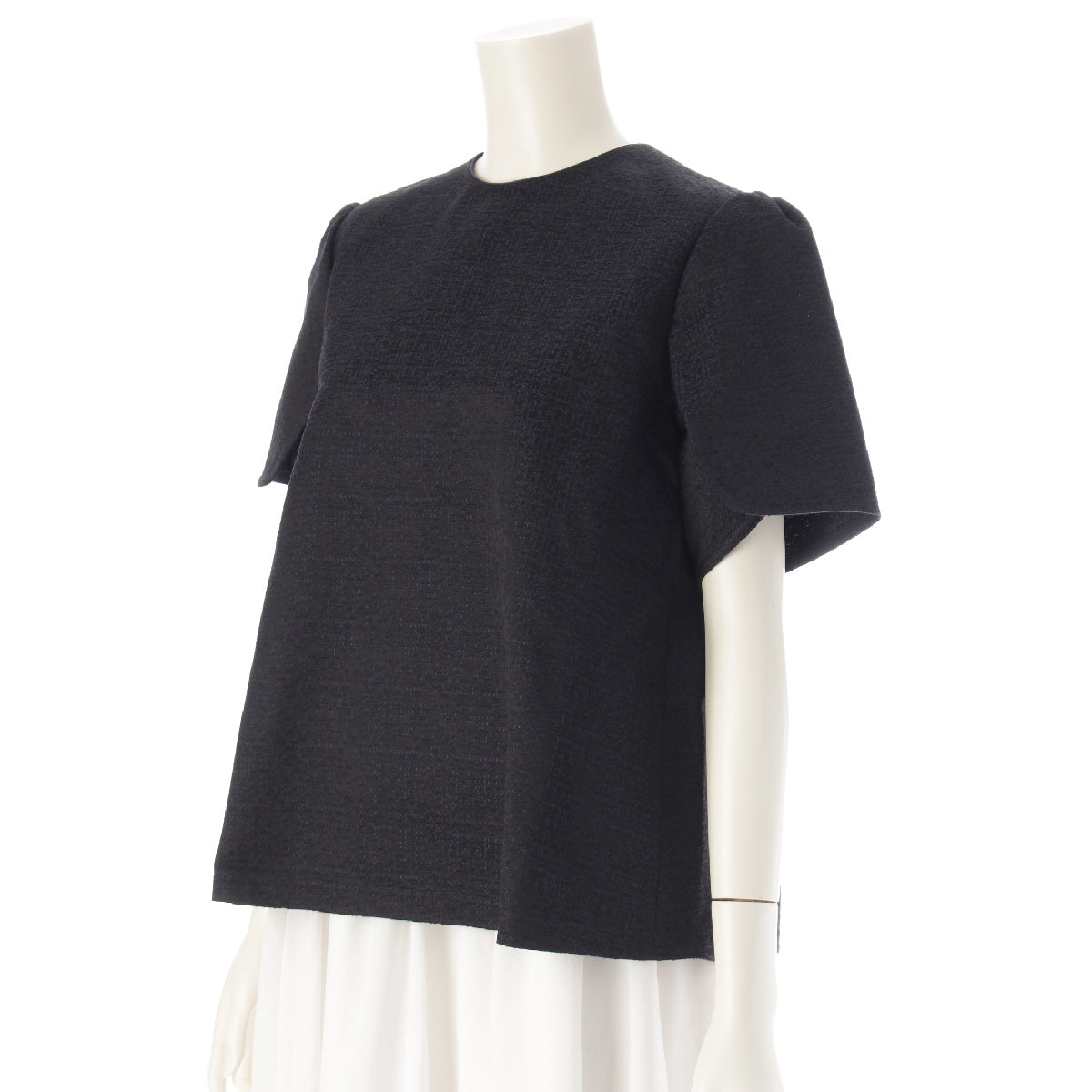 Drawer Cotton silk Kasuri Jacquard blouse shirt 6521-299-1116 Black navy 36