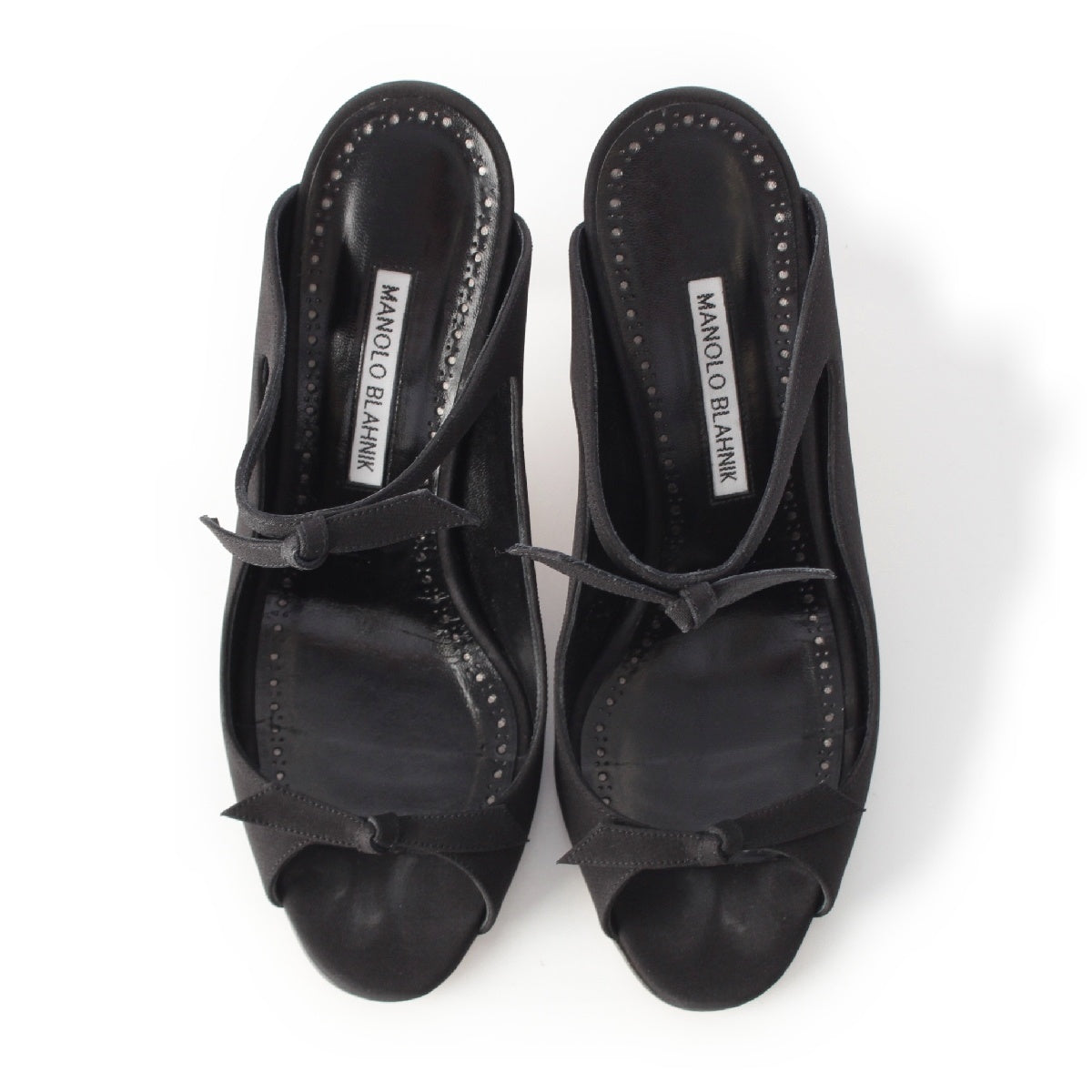 MANOLO BLAHNIK fiocchetti 90 ankle strap open toe heel pumps Mule black 38 1/2