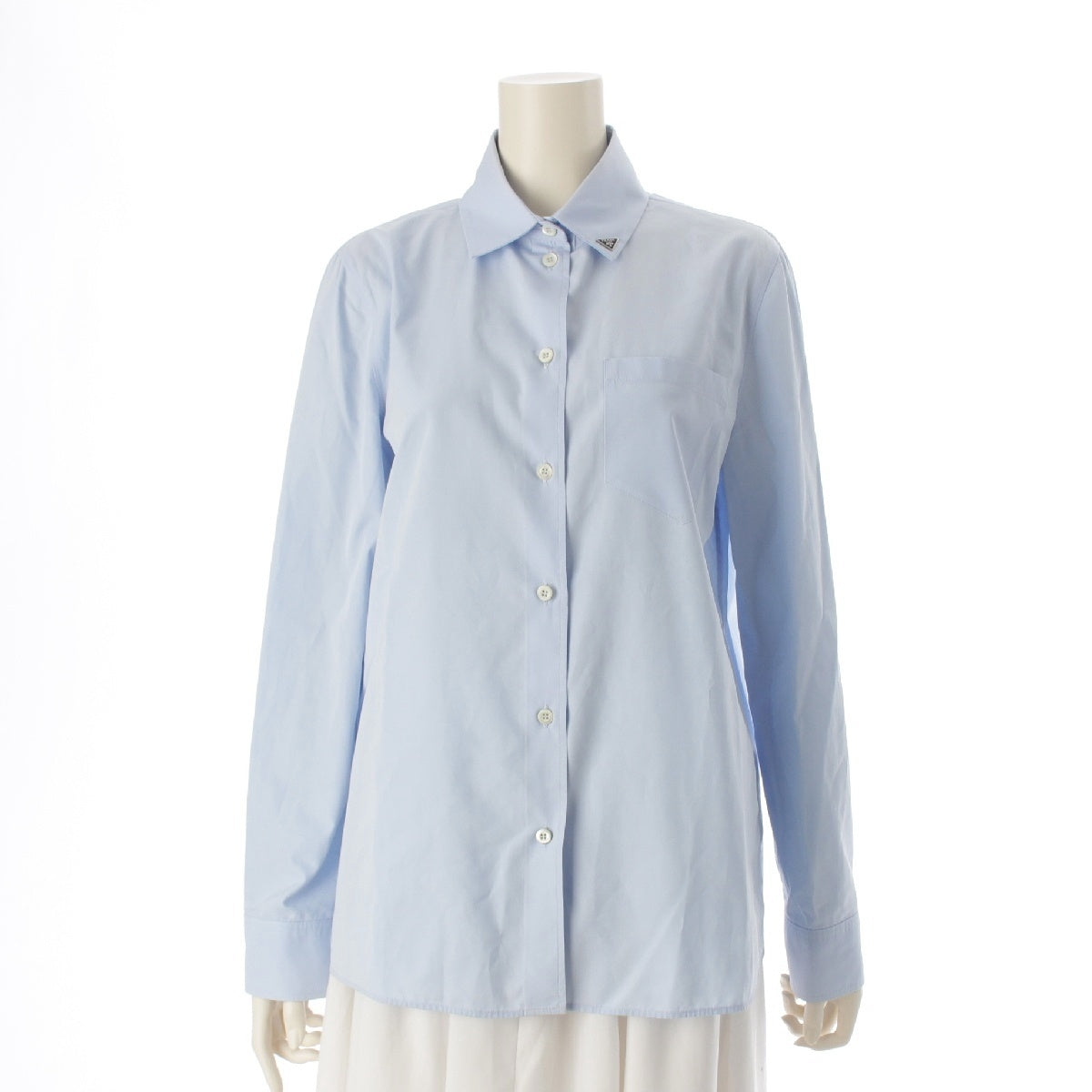 PRADA 22Stainless Steel cotton Triangle Plate Triangle Logo Long sleeve shirt blouse tops blue SZ40/BR38