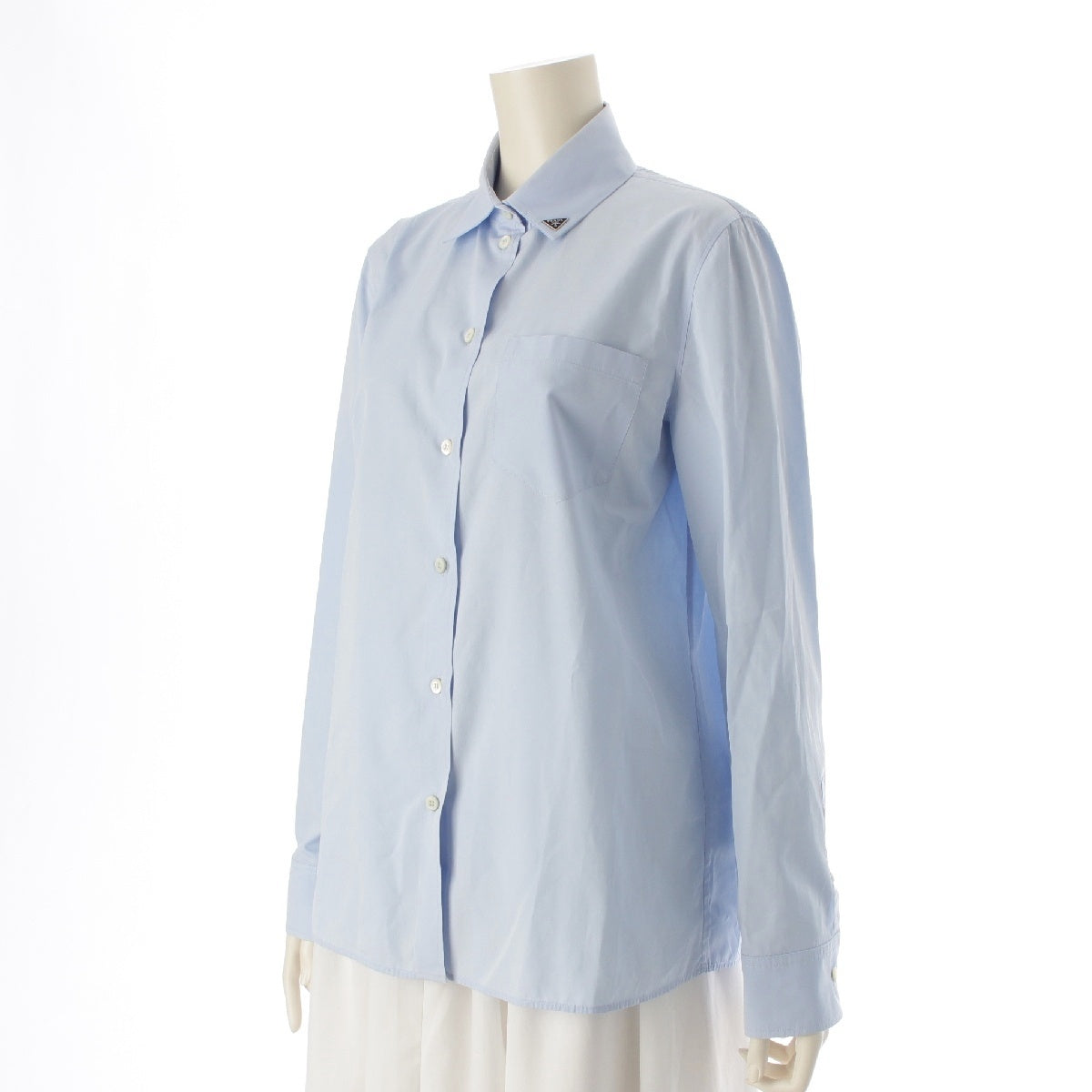 PRADA 22Stainless Steel cotton Triangle Plate Triangle Logo Long sleeve shirt blouse tops blue SZ40/BR38