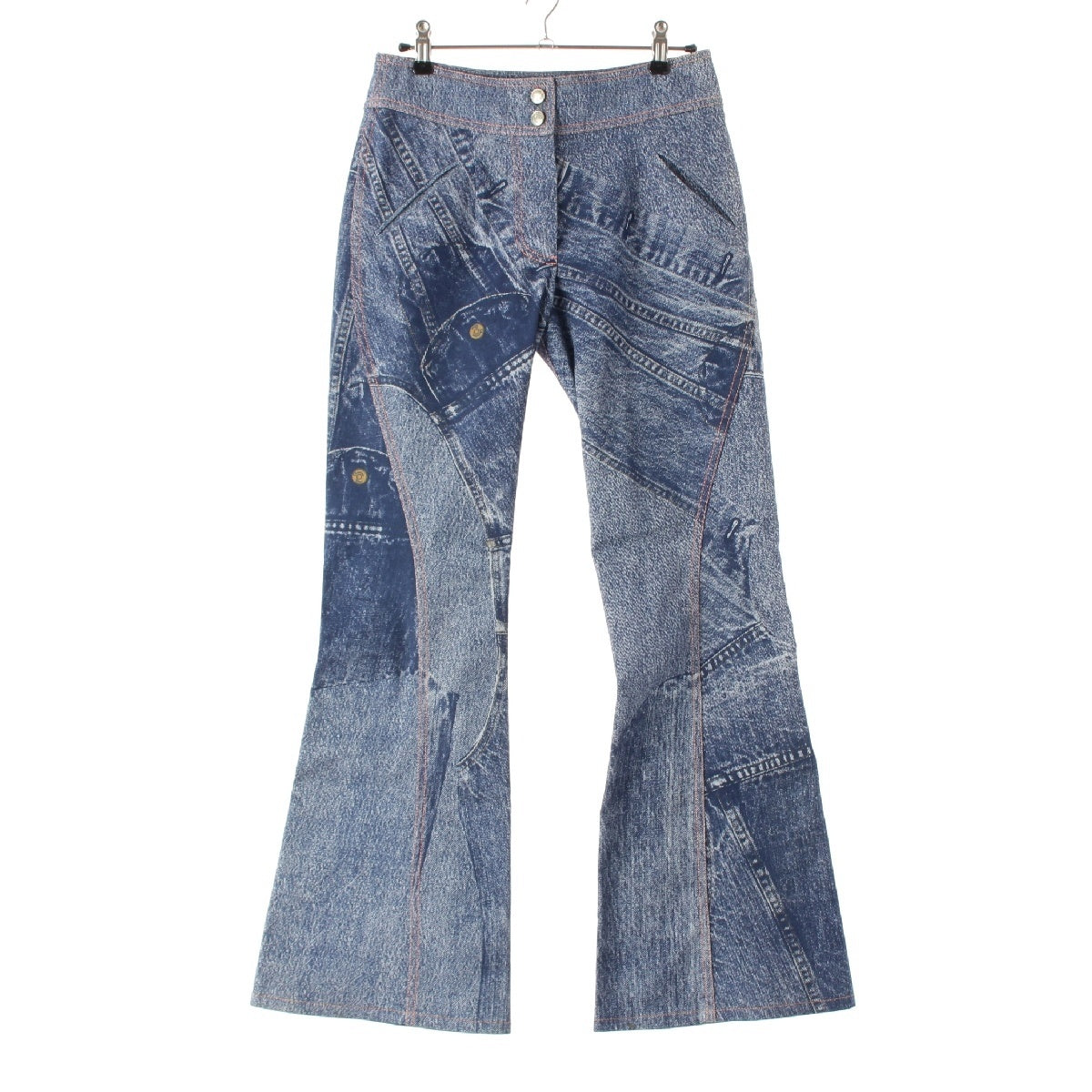 Christian Dior denim Galliano period trompe l'oeil transcription flare Pants blue
