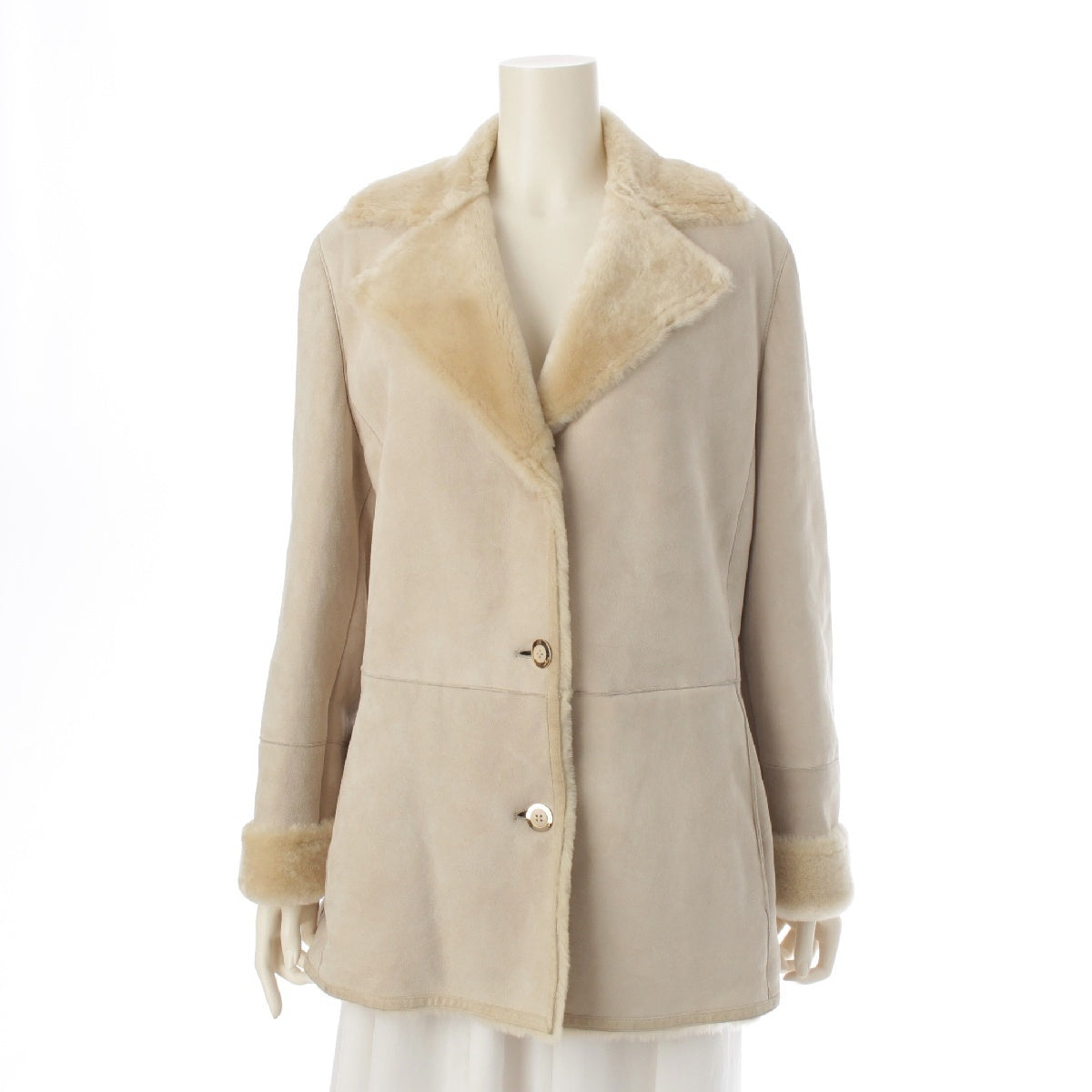 Salvatore Ferragamo Mouton fur leather Jacket outer Ivory beige 44