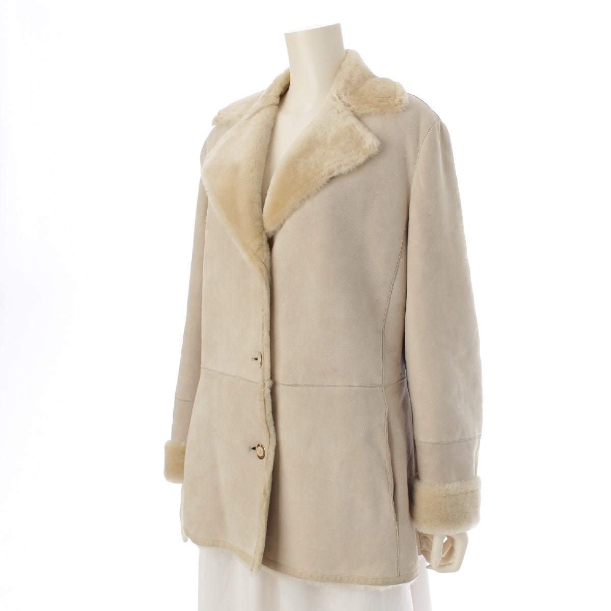 Salvatore Ferragamo Mouton fur leather Jacket outer Ivory beige 44