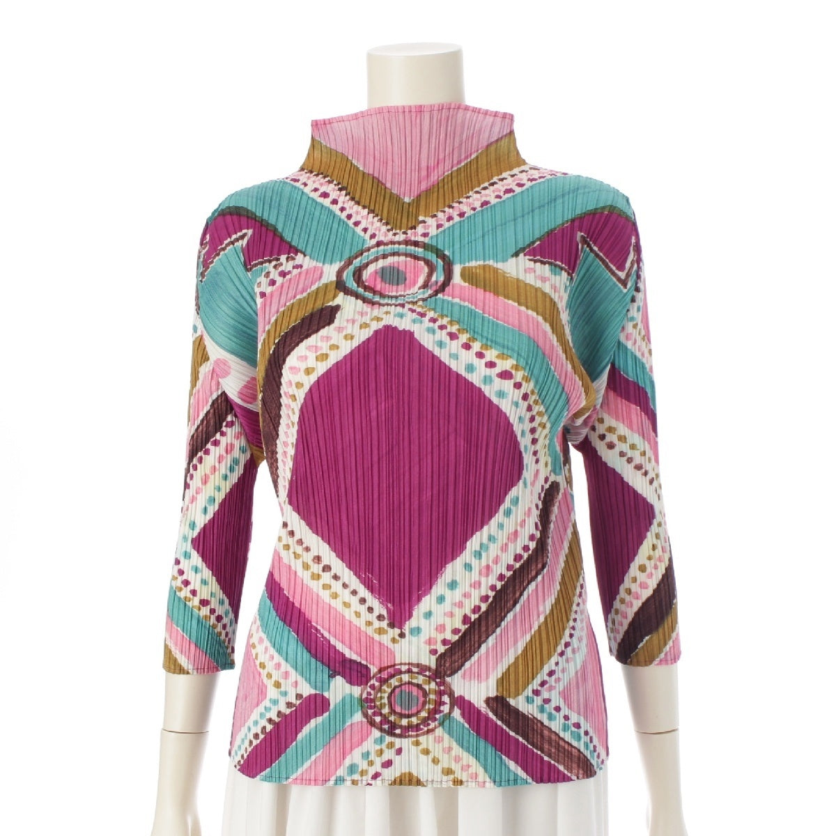 PLEATS PLEASE ISSEY  All-over pattern 3/4 sleeves Cut tops PP91-JK534 multicolor 3
