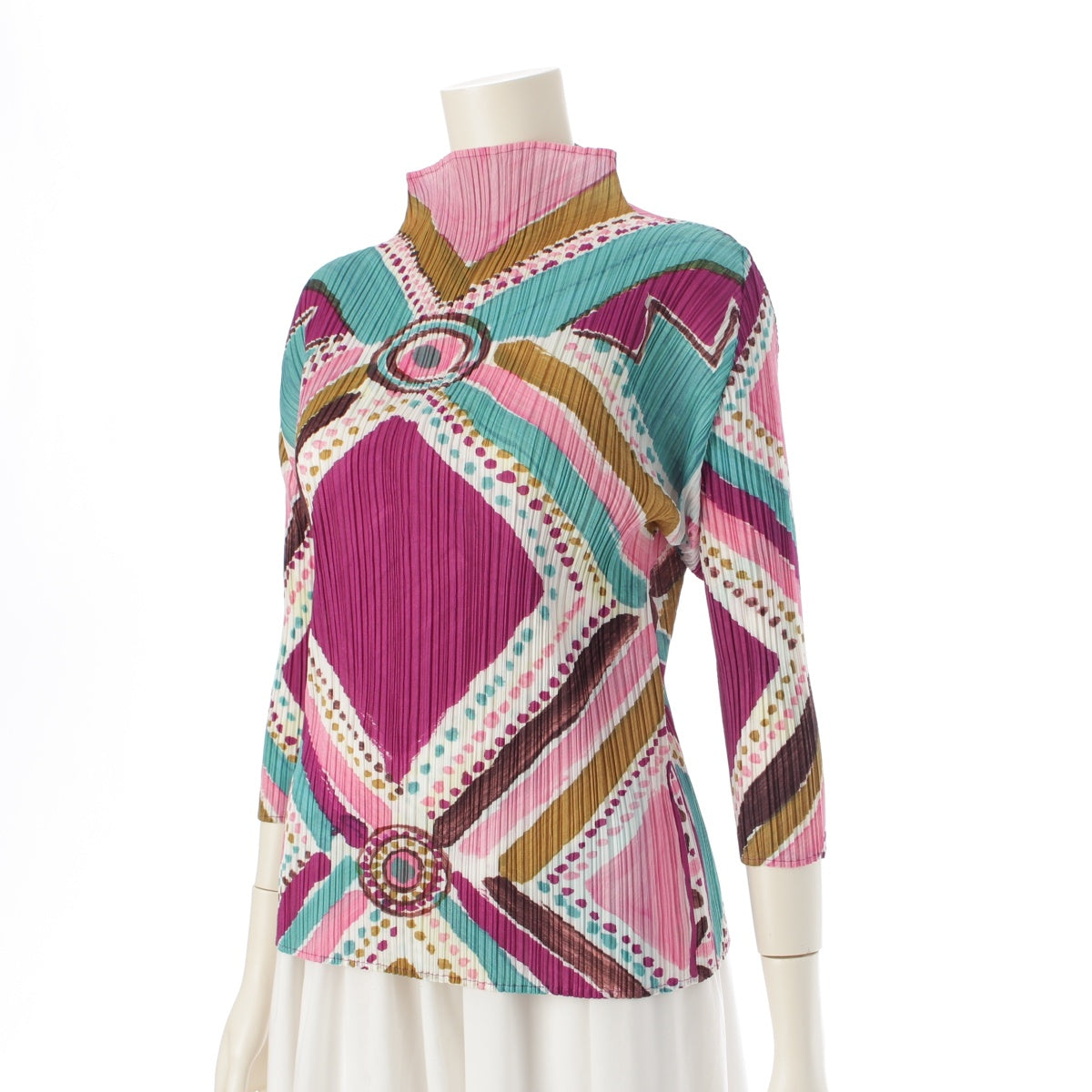 PLEATS PLEASE ISSEY  All-over pattern 3/4 sleeves Cut tops PP91-JK534 multicolor 3