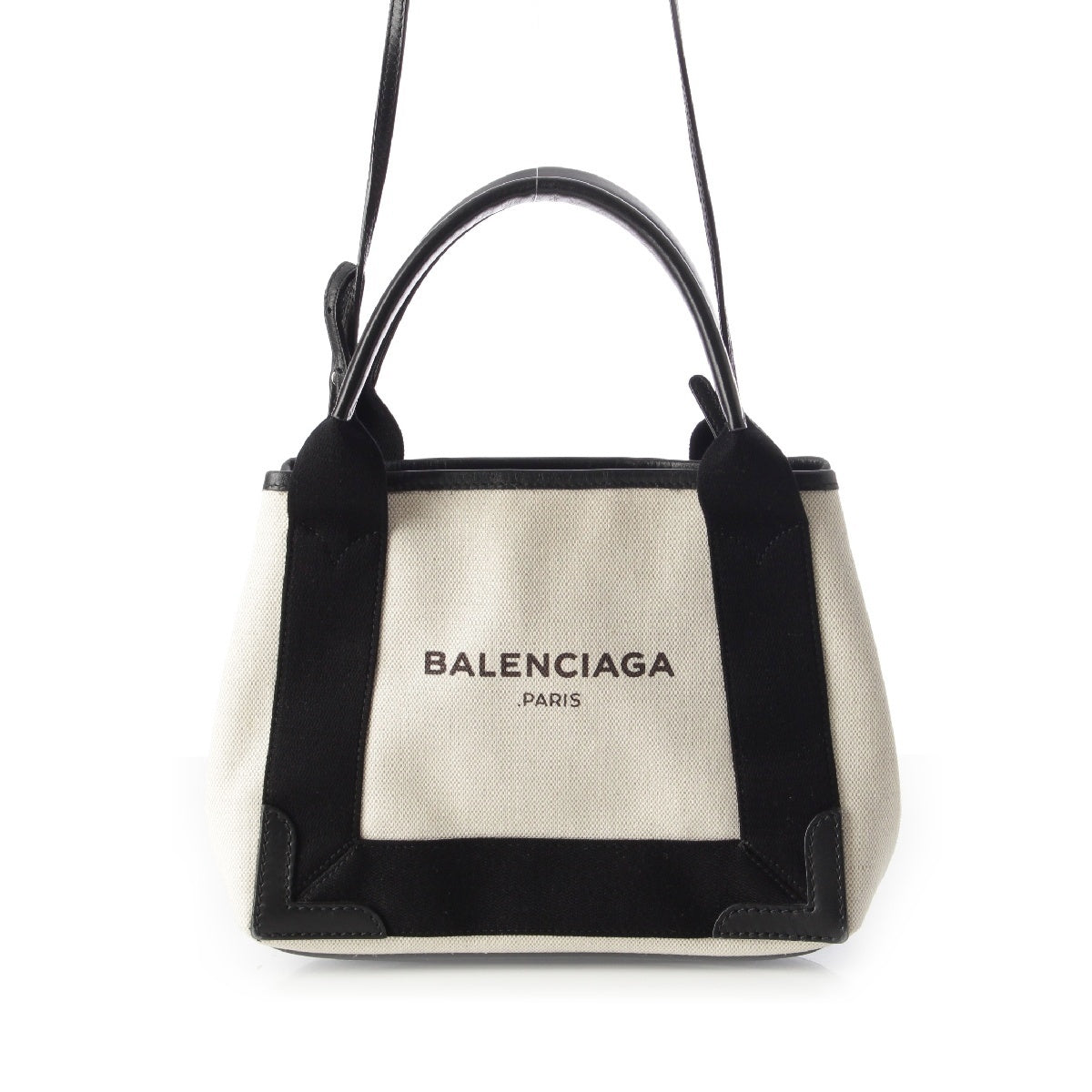 BALENCIAGA Navy Kabas XS canvas 2way Shoulder Tote Bag 390346 Beige black