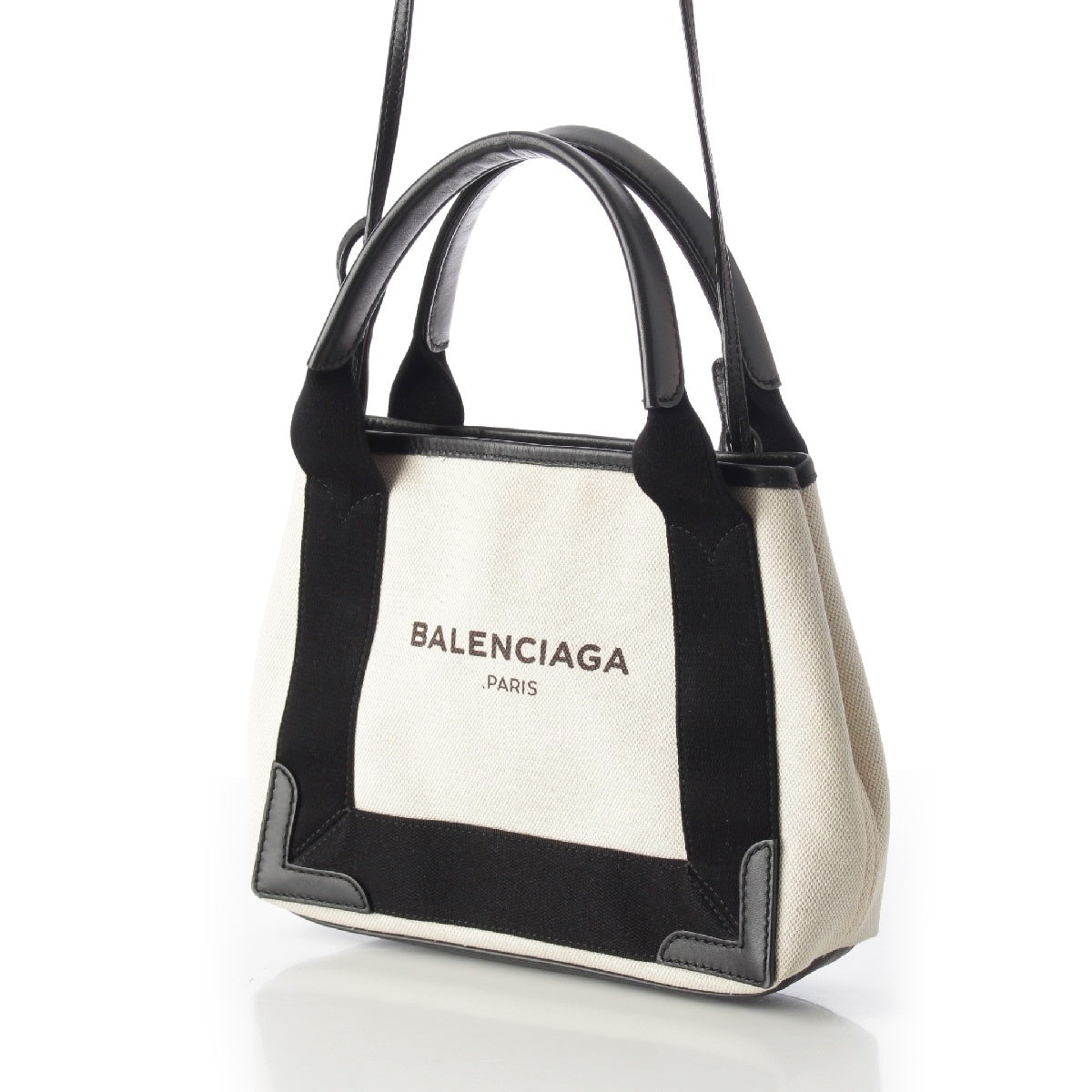 BALENCIAGA Navy Kabas XS canvas 2way Shoulder Tote Bag 390346 Beige black