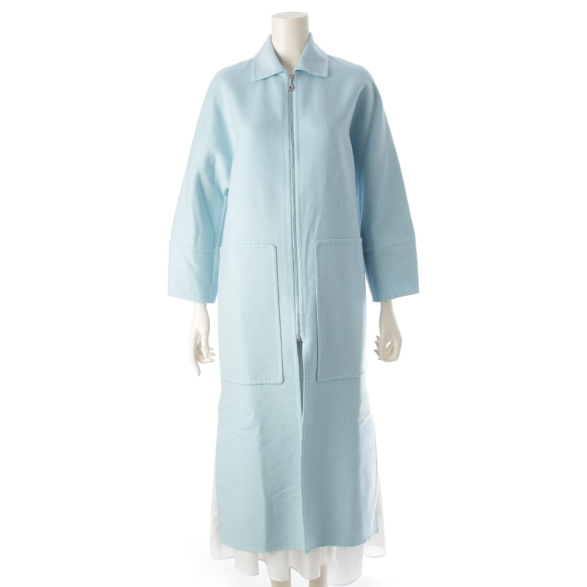 HERMES cashmere Double Face Zip coat outer Light Blue Sax 34
