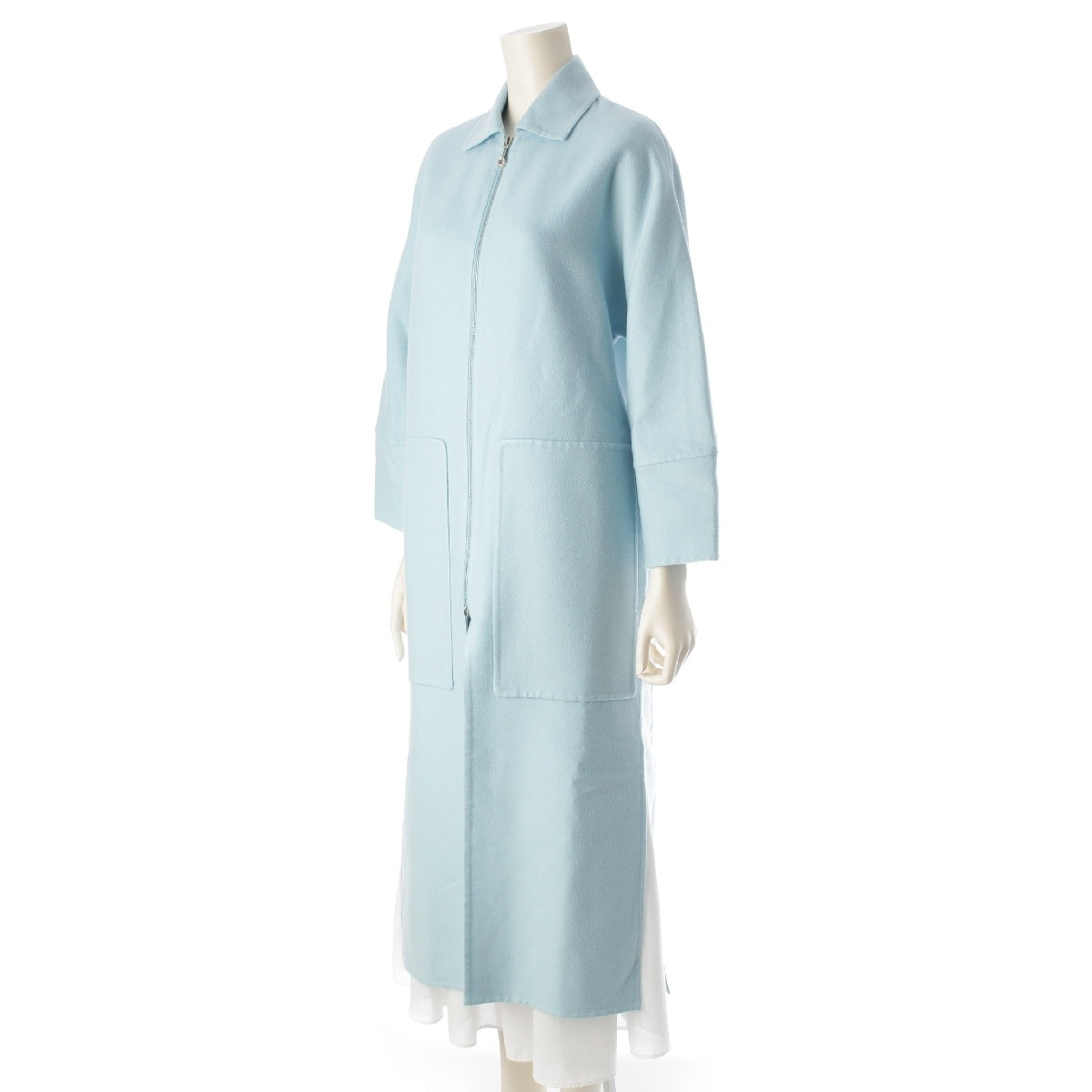 HERMES cashmere Double Face Zip coat outer Light Blue Sax 34