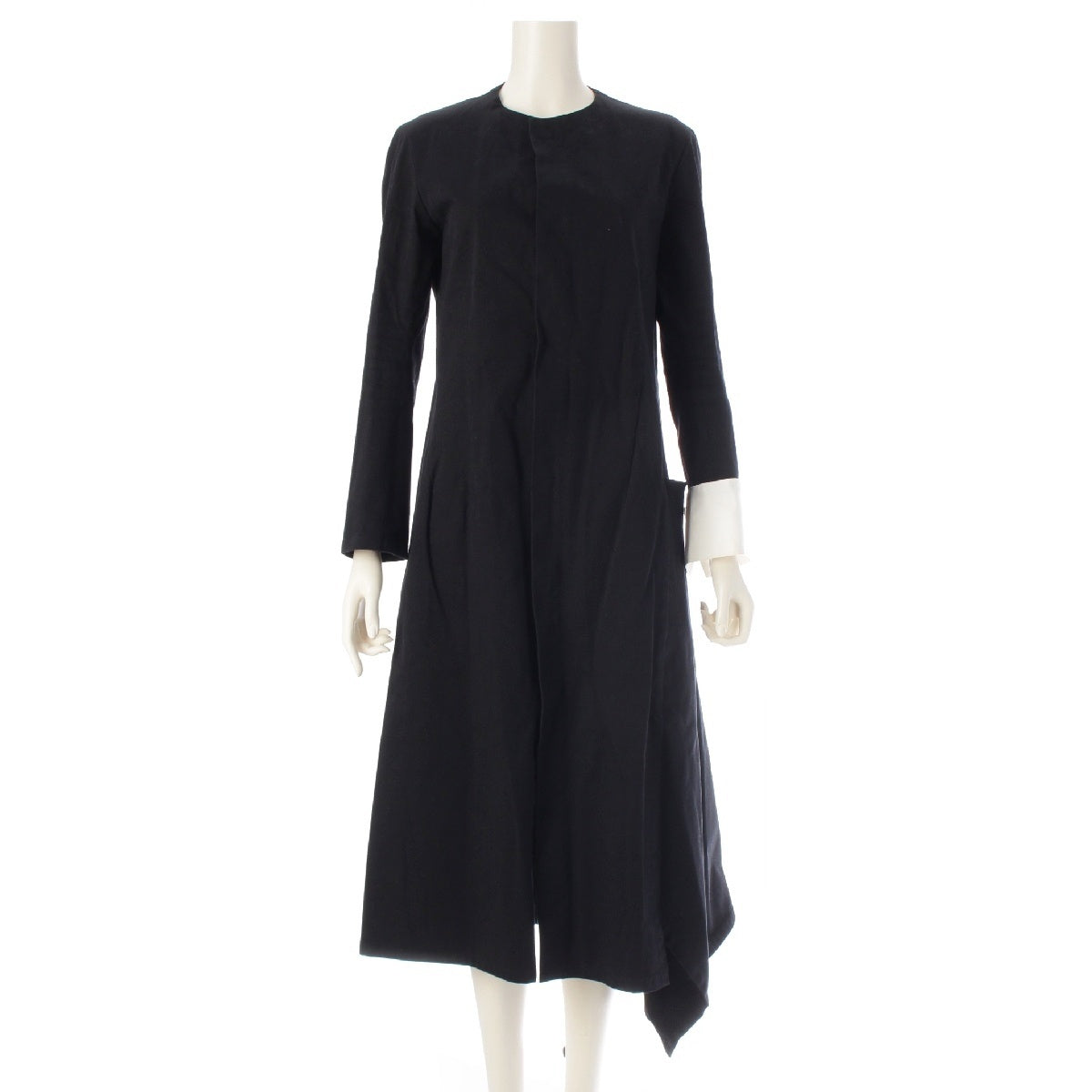 Yohji Yamamoto 05AW cotton collarless long coat outer EN-D13-026 Black x white 2