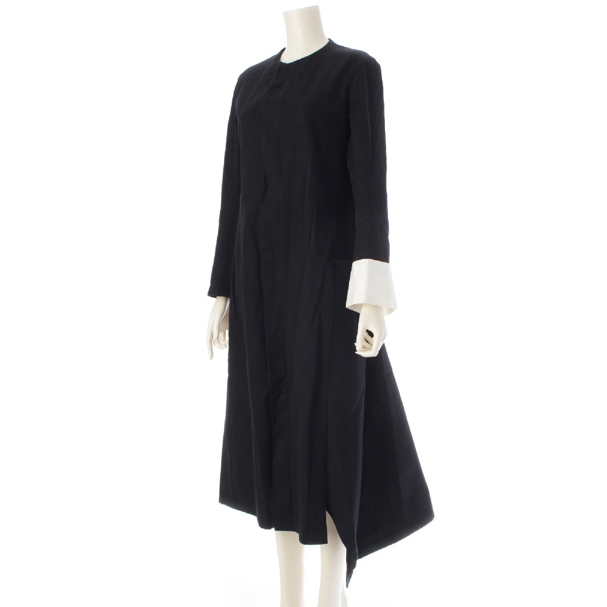 Yohji Yamamoto 05AW cotton collarless long coat outer EN-D13-026 Black x white 2