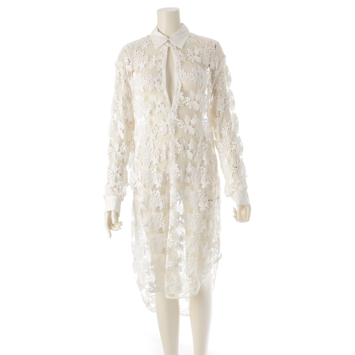 Yohji Yamamoto Lace Cotton Rayon Pullover Long Switching Long sleeve shirt tops FZ-B04-809 white S