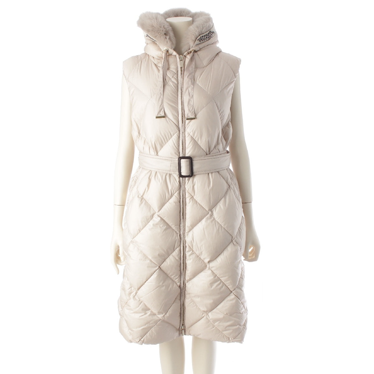MAX MARA The Cube Quilted double zip with fur Down vest Coat outer 24292960256 beige 36