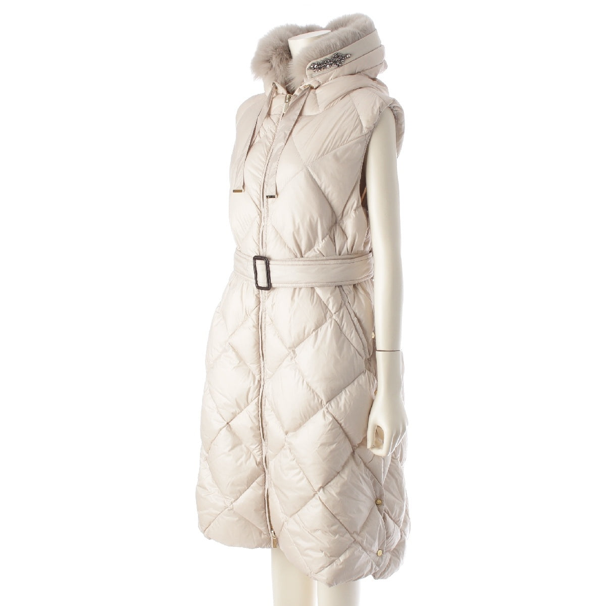 MAX MARA The Cube Quilted double zip with fur Down vest Coat outer 24292960256 beige 36