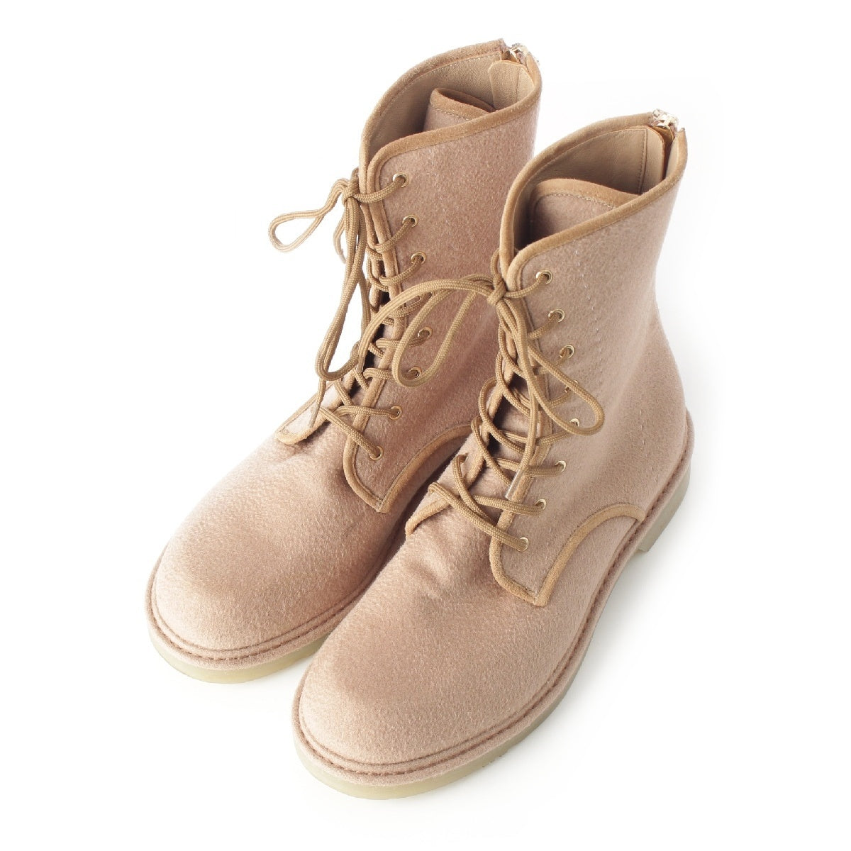 MAX MARA leather Crepe sole back zip lace-up boots beige 39