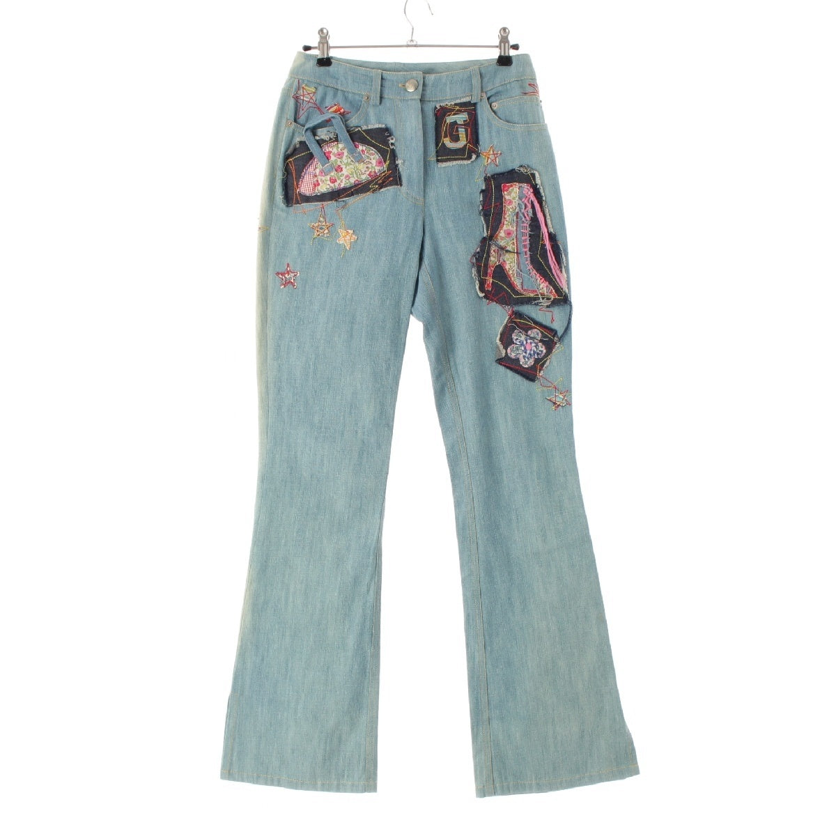 JOHN GALLIANO 2002 cotton Embroidery Patchwork Denim pants 2P12043609 Ice blue 36