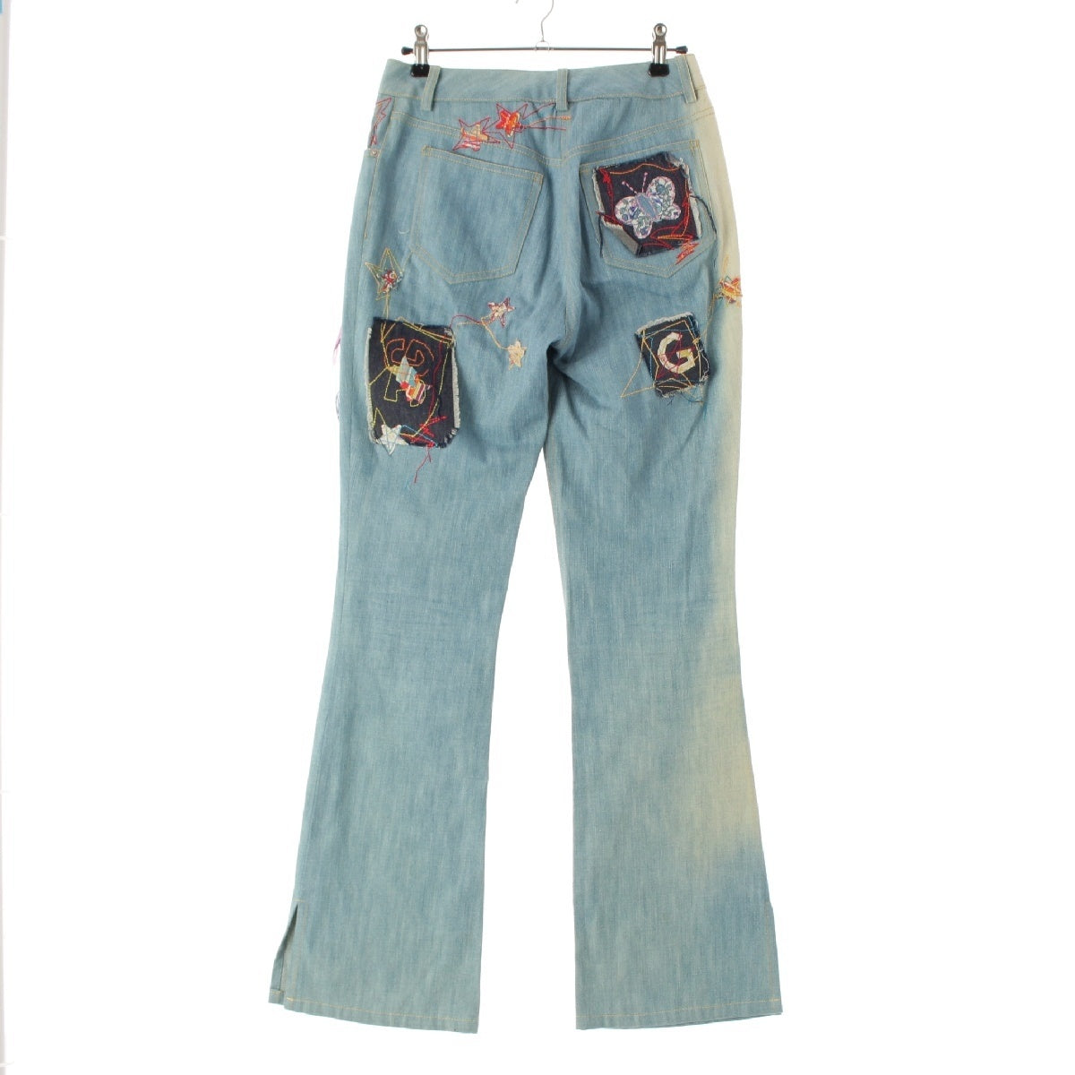 JOHN GALLIANO 2002 cotton Embroidery Patchwork Denim pants 2P12043609 Ice blue 36
