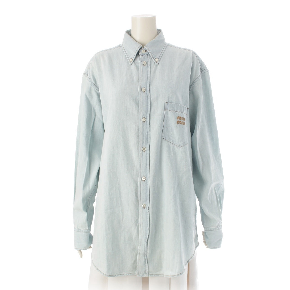 MIUMIU 23 years cotton Chambray denim shirt blouse tops GWC109 Light blue 38