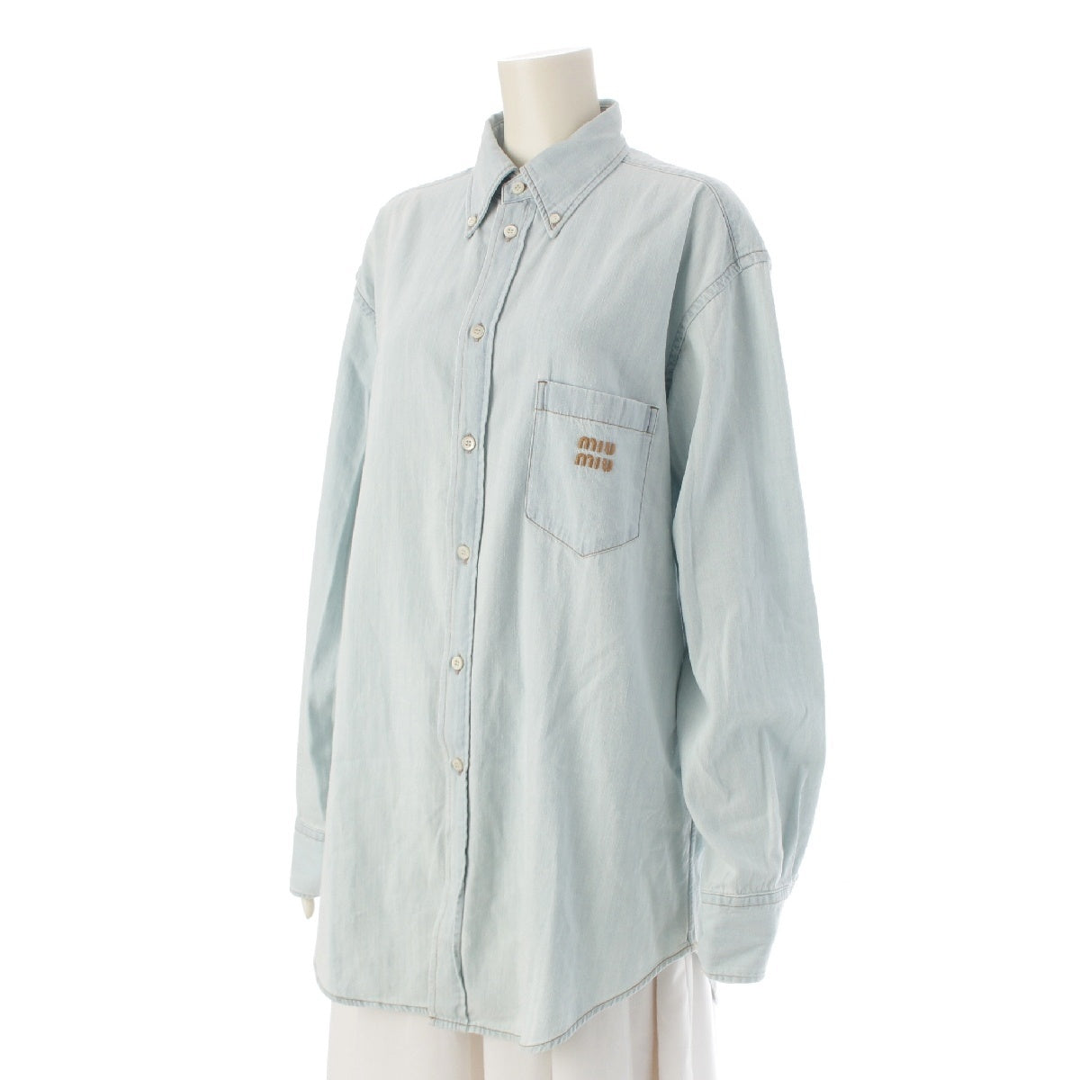 MIUMIU 23 years cotton Chambray denim shirt blouse tops GWC109 Light blue 38