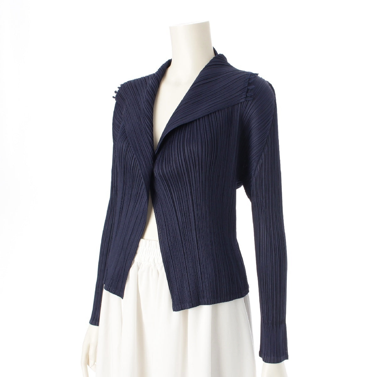 PLEATS PLEASE ISSEY  fringed jacket cardigan PP01-J0546 Navy 3