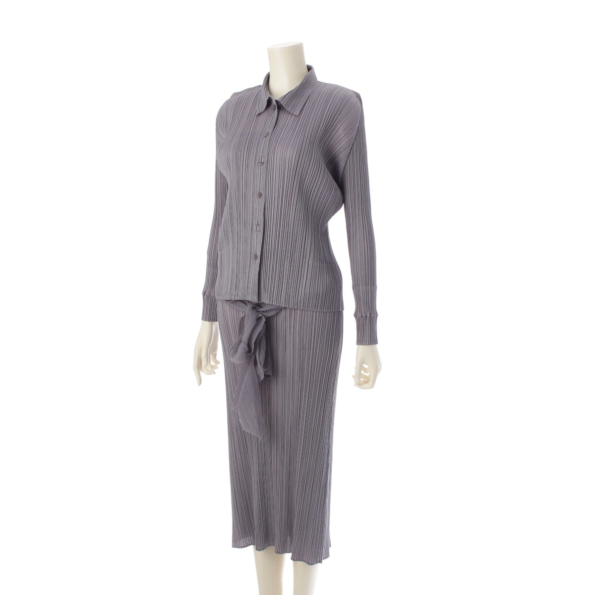 PLEATS PLEASE ISSEY  With belt one piece setup Shirts Blouses Jackets PP71-JH187 gray 3