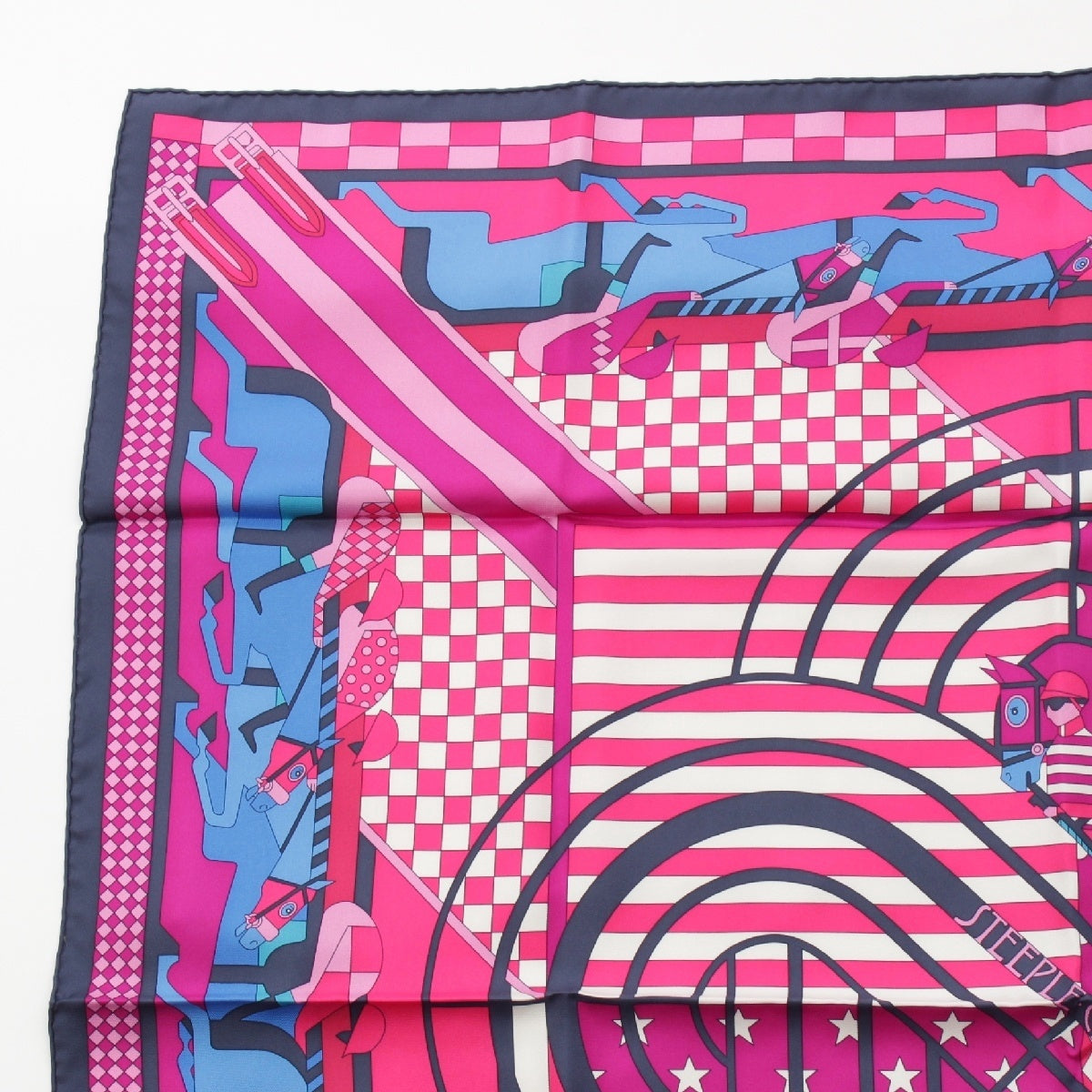 HERMES silk Carre 90 STEEPLE CHASE Steeple Chase scarf Pink x navy