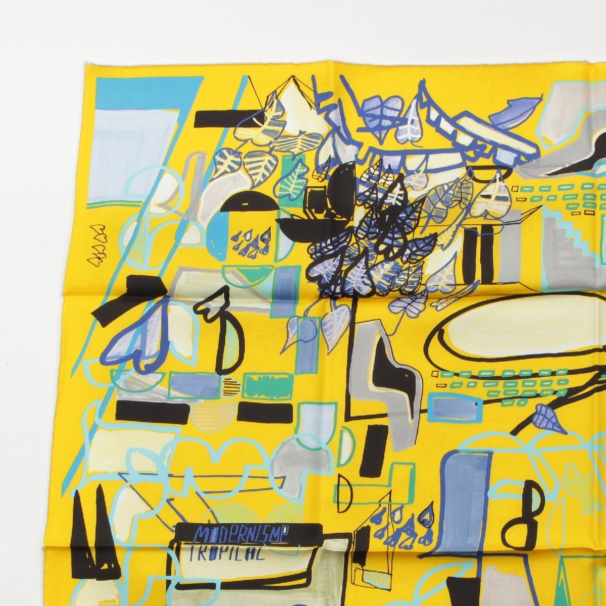HERMES silk Carre 90 Modernisme tropical scarf Yellow multicolor