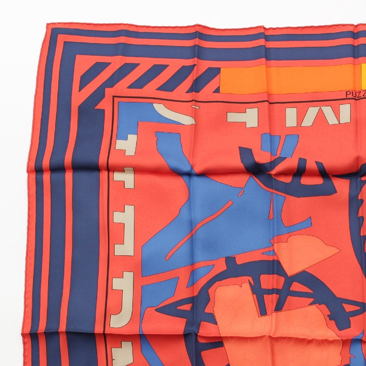 HERMES Calle 90 silk PUZZLE puzzle scarf Horse horse motif Red x navy