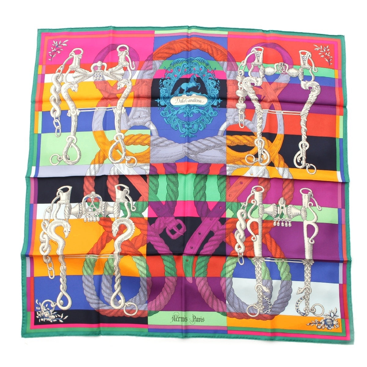 HERMES Calle 90 silk DELLA CAVALLERIA scarf multicolor