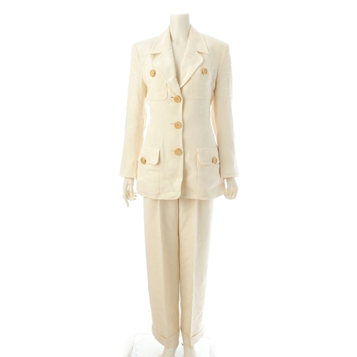 Christian Dior silk Roll-up Center press Side zip Pants setup Jackets Suits Ivory White 38