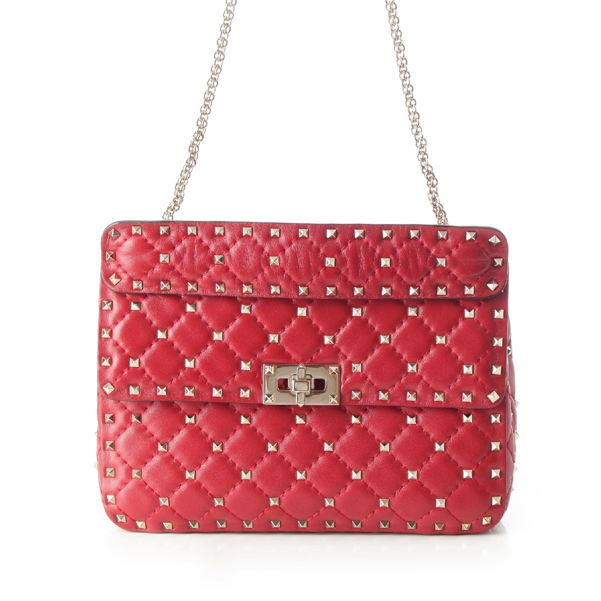 VALENTINO leather Rockstud Spike Chain Shoulder Bag MW0B0122 Red