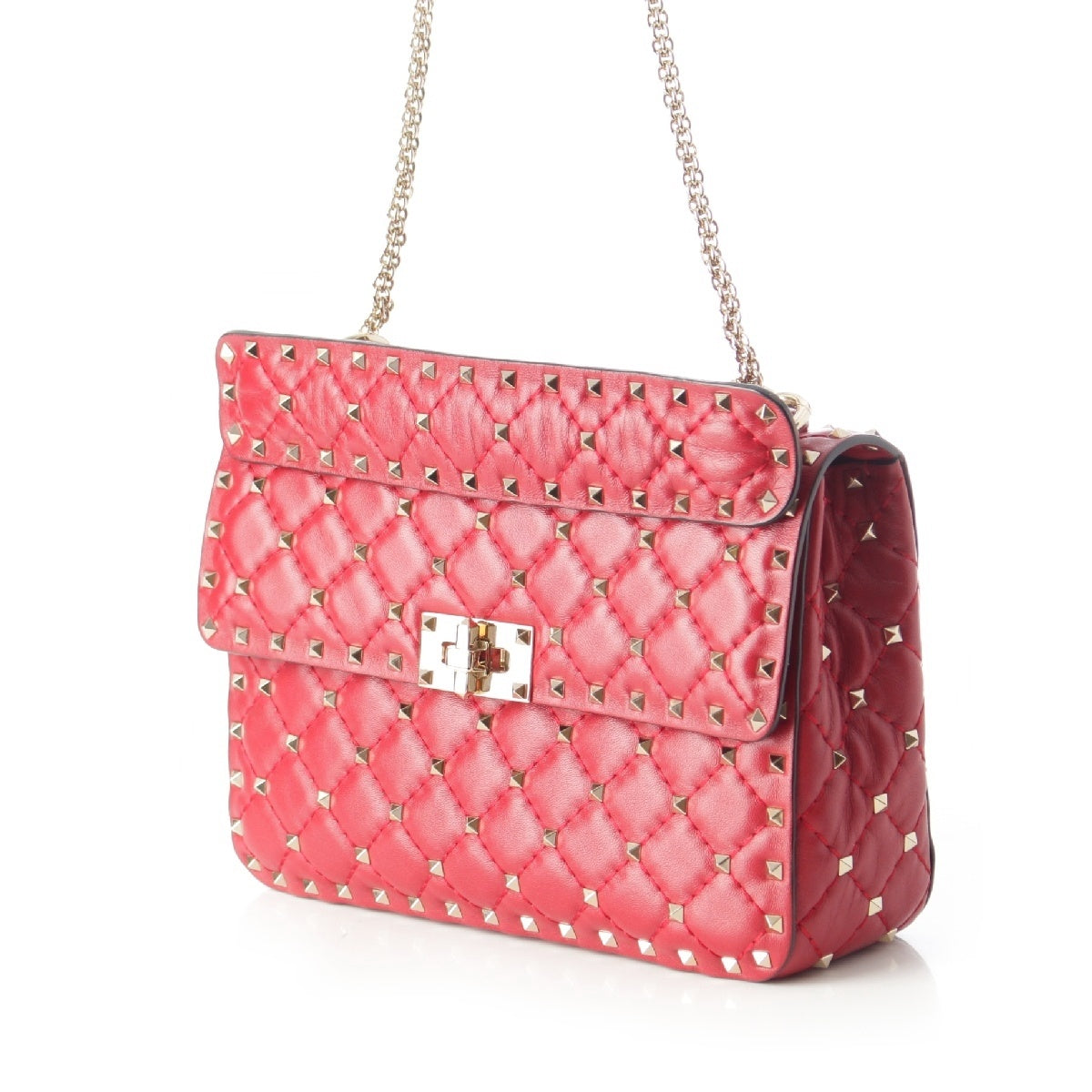 VALENTINO leather Rockstud Spike Chain Shoulder Bag MW0B0122 Red