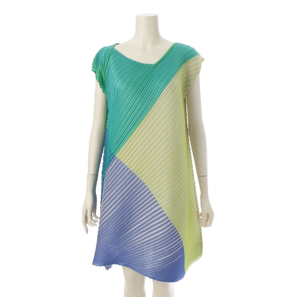 PLEATS PLEASE ISSEY  15 years Diagonal Pleated one piece PP53-JH553 blue green yellow 5