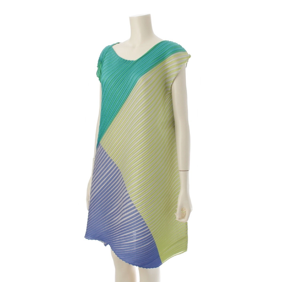 PLEATS PLEASE ISSEY  15 years Diagonal Pleated one piece PP53-JH553 blue green yellow 5