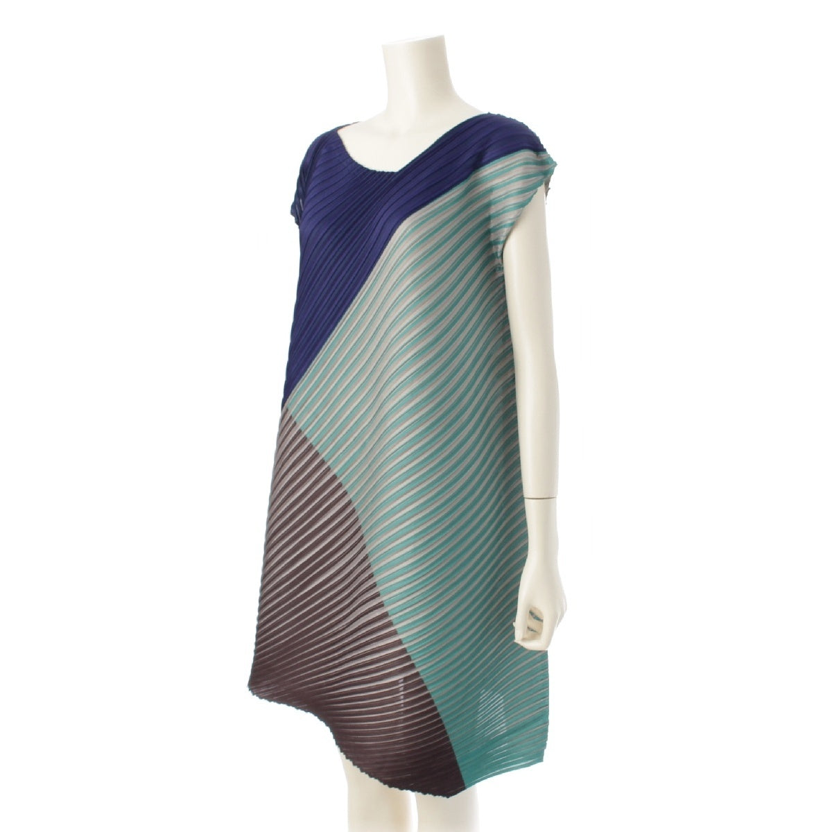 PLEATS PLEASE ISSEY  15 years Diagonal Pleated one piece PP53-JH553 Blue Black Green 5