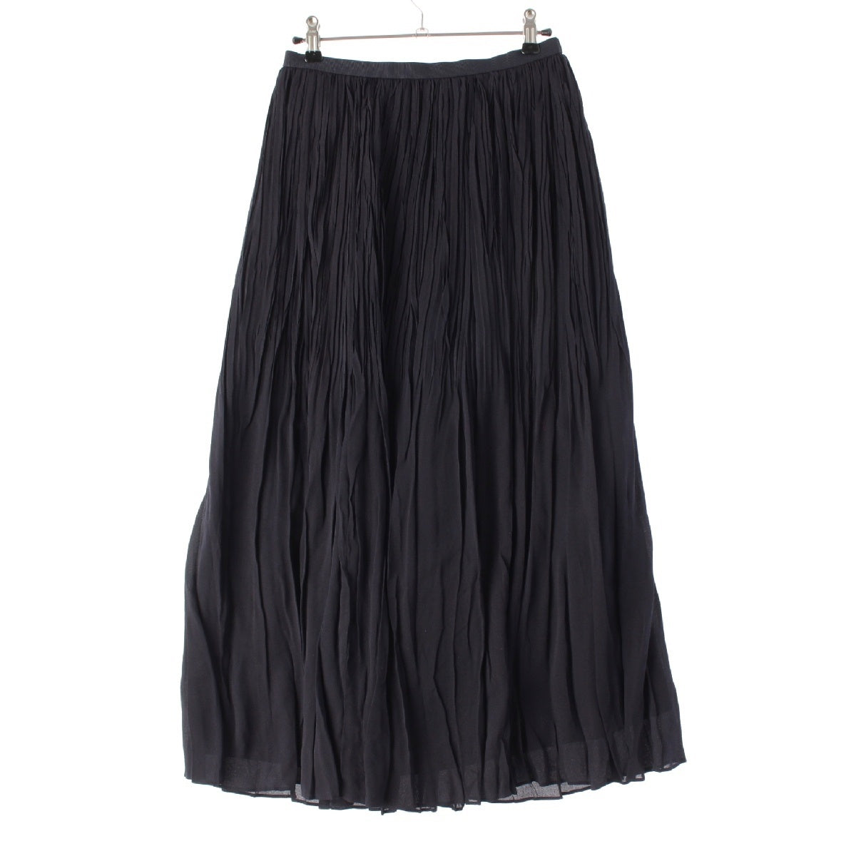 Drawer silk Georgette Pleated Long skirt 6524-299-1765 Navy 36